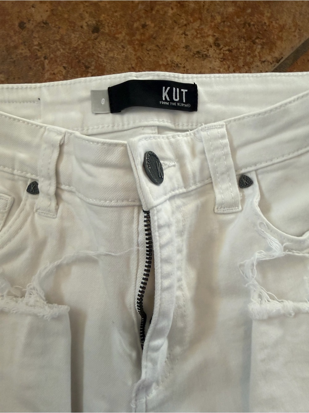 Kut from the Kloth White High-Rise Distressed Jeans